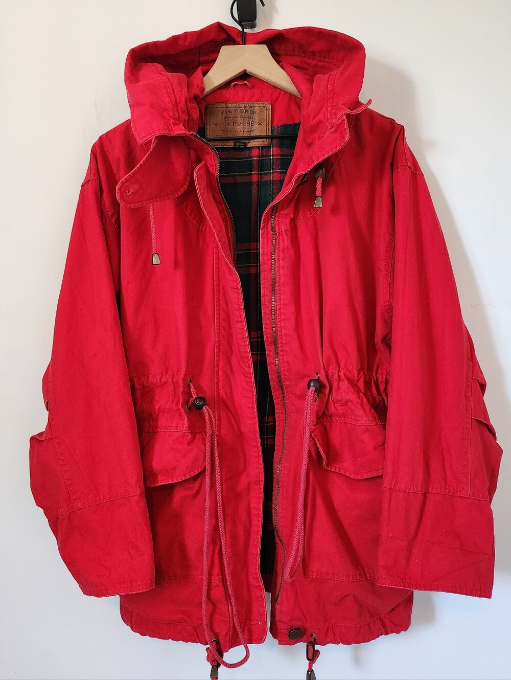 Classic Red Hooded Parka Jacket - Women's